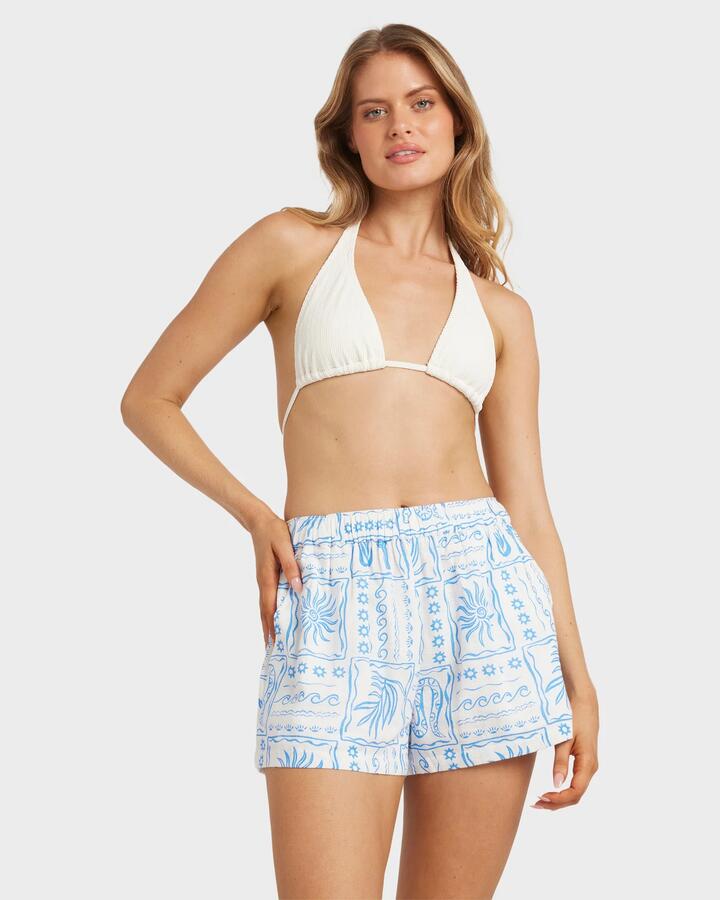 Image of a model wearing Shorts. Product name - Billabong Womens Sunrise Sands Elastic Waist Shorts Salt Crystal in Salt Crystal colour by brand - Billabong