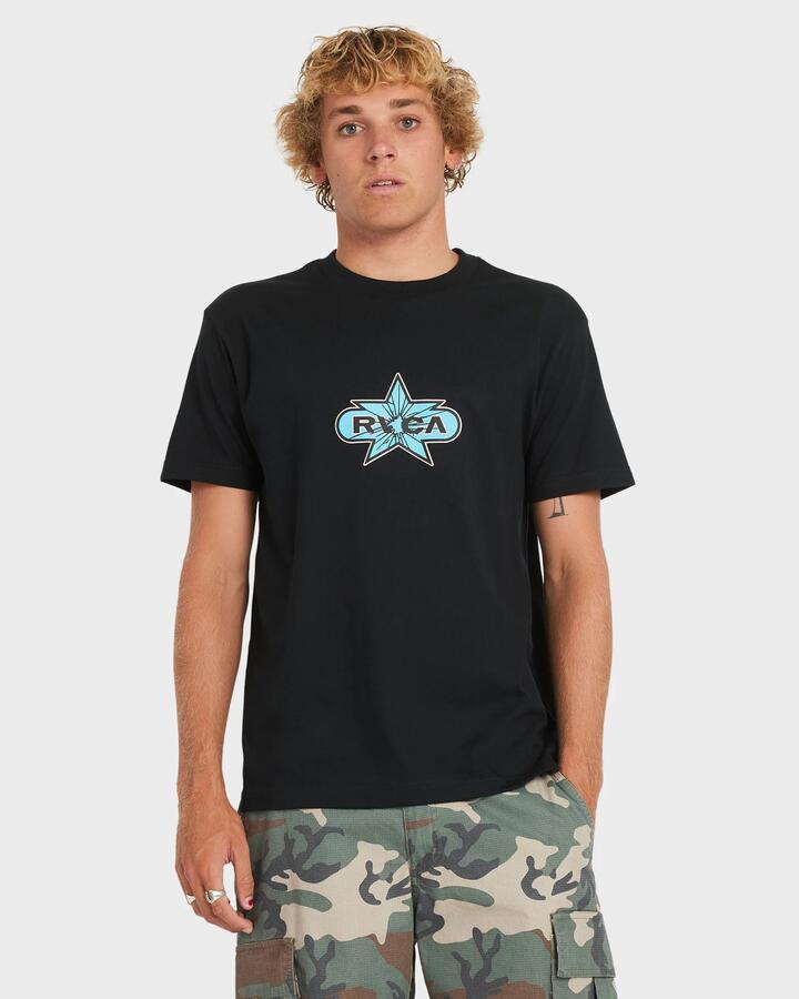 Image of T-Shirts. Product name - RVCA Mens Star Smash T-Shirt Black in Black colour by brand - RVCA