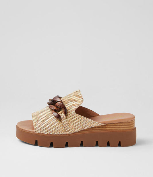 Image of Sandals. Productname: Rhea Coffee Synthetic Raffia Sandals in COFFEE colour by brand - MIDAS