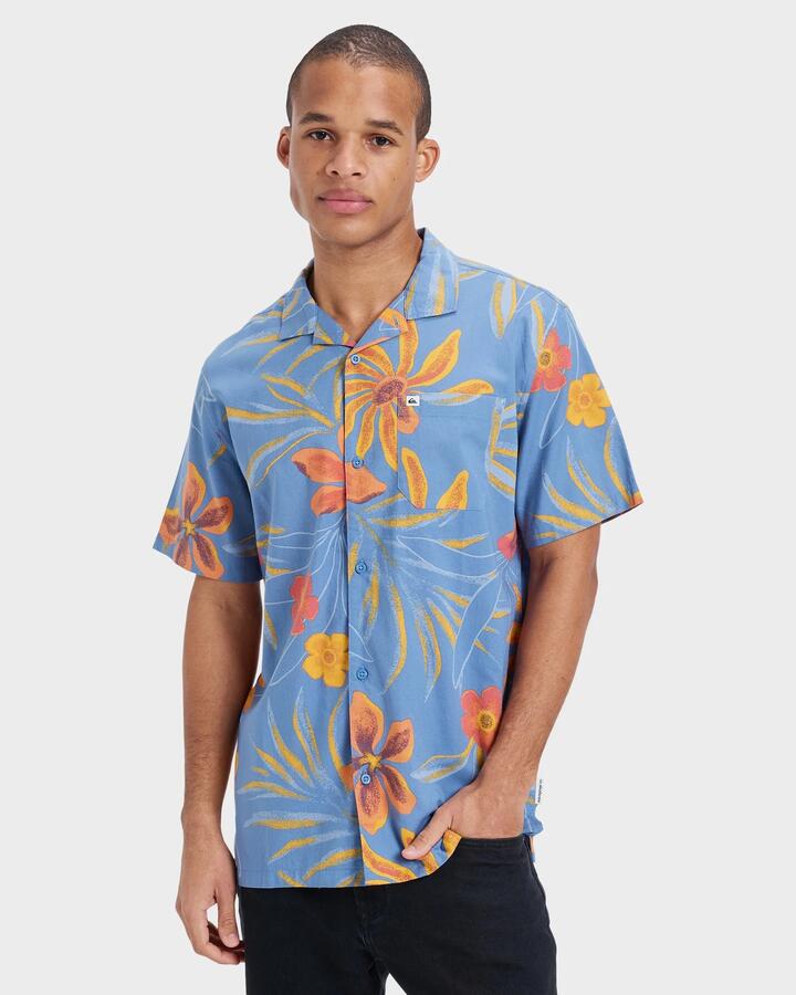 Image of Shirts. Product name - Quiksilver Mens Beach Club Short Sleeve Shirt Coronet Blue Surrealism 64 in Coronet Blue Surrealism 64 colour by brand - Quiksilver