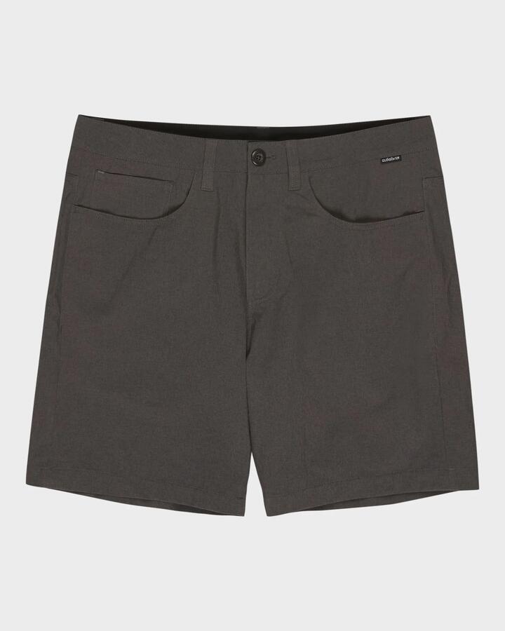 Image of a model wearing Shorts. Product name - Quiksilver Mens Nelson 18" Hybrid Shorts Tarmac Heather in Tarmac Heather colour by brand - Quiksilver