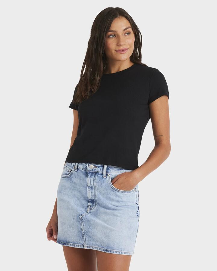 Image of T-Shirts. Product name - Roxy Womens Base Rib Crew Neck T-Shirt Anthracite in Anthracite colour by brand - Roxy