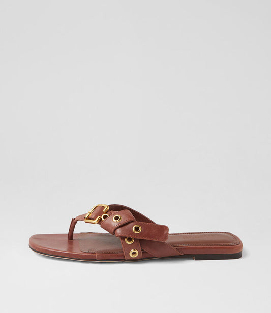Image of Sandals. Productname: Riese Walnut Leather Thongs in WALNUT colour by brand - MOLLINI