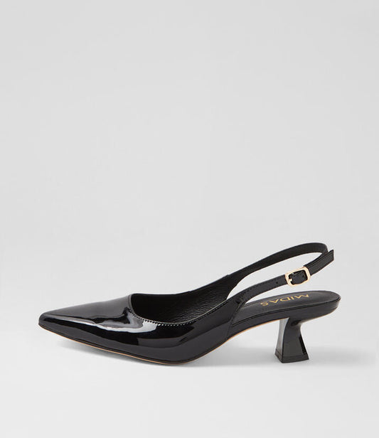 Image of Heels. Productname: Lilith Black Patent Leather Heels in BLACK colour by brand - MIDAS