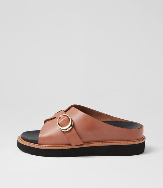 Image of Slippers. Productname: Colay Tan Gold Leather Slides in TAN-GOLD colour by brand - MOLLINI