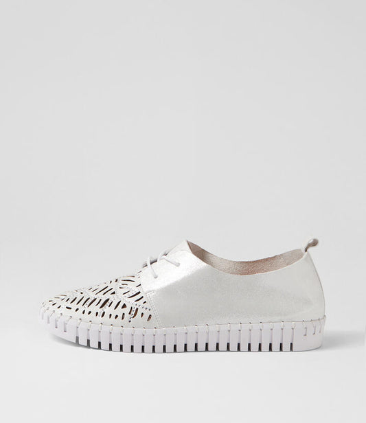 Image of Sneakers. Productname: Harlow White Shimmer Silver Leather Sneakers in WHITE SHIMMER-SILVER colour by brand - MIDAS