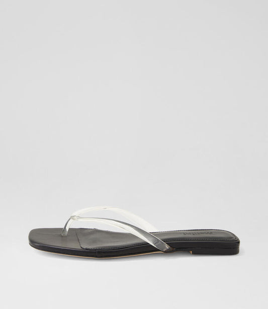 Image of Sandals. Productname: Rella Clear Black Pvc Leather Thongs in CLEAR-BLACK PVC colour by brand - MOLLINI