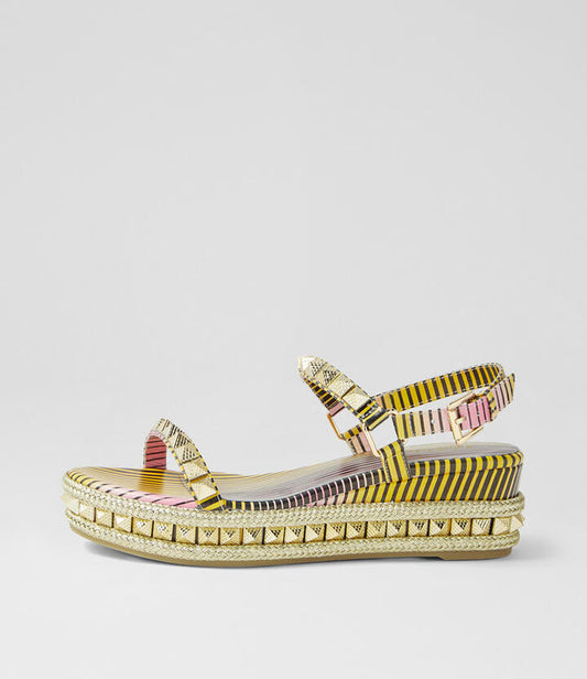 Image of Sandals. Productname: Mac Yellow Pink Stripe Leather Sandals in YELLOW&PINK STRIPE colour by brand - MIDAS
