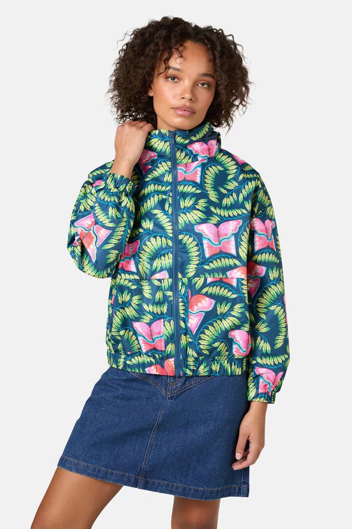 Image of a model wearing Rain Coats. Product name - In Secret Print Spray Jacket in Print colour by brand - Gorman