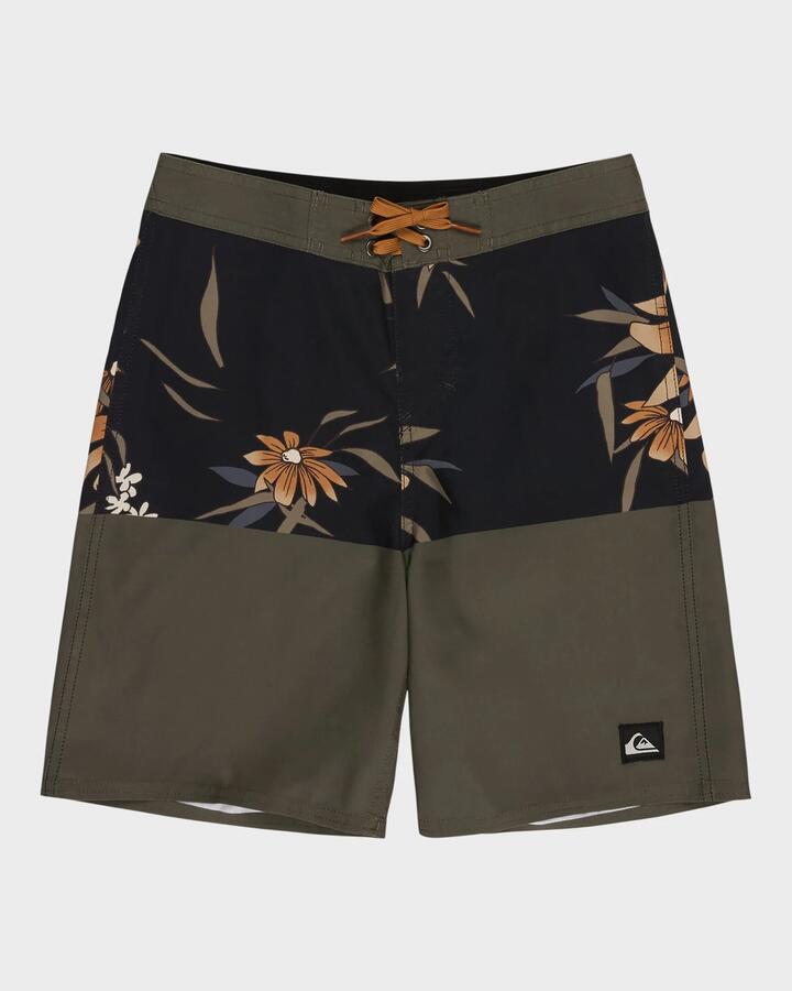 Image of Swimwear. Product name - Quiksilver Boys 8-16 Everyday 17" Boardshorts Black Block Costal Floral in Black Block Costal Floral colour by brand - Quiksilver