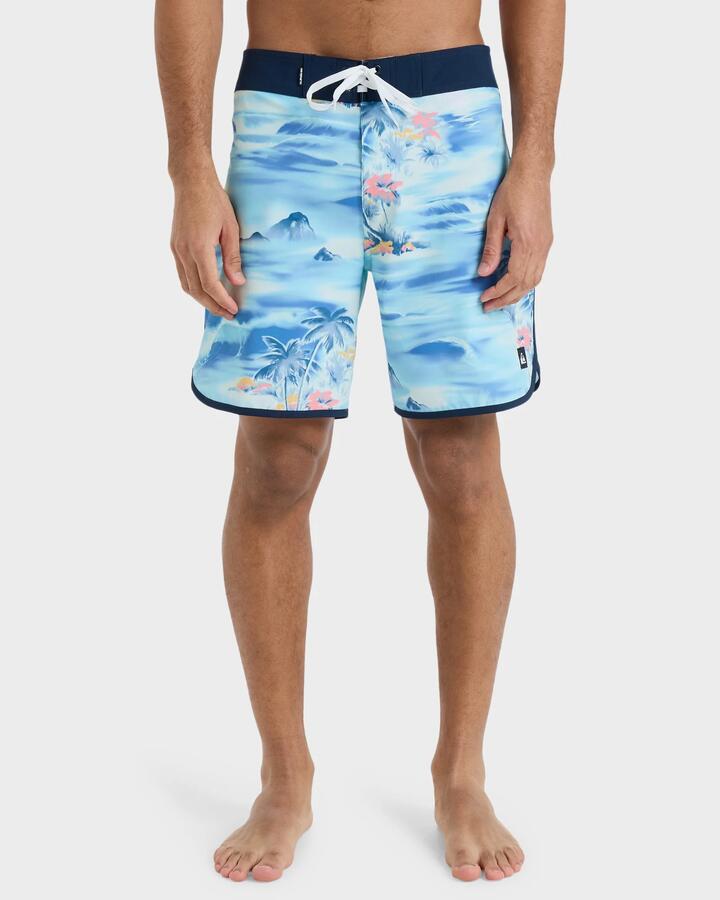 Image of Swimwear. Productname: Quiksilver Mens Surfsilk 18" Boardshorts Horizon Blue Tropical Surf - in Horizon Blue Tropical Surf colour by brand - Quiksilver