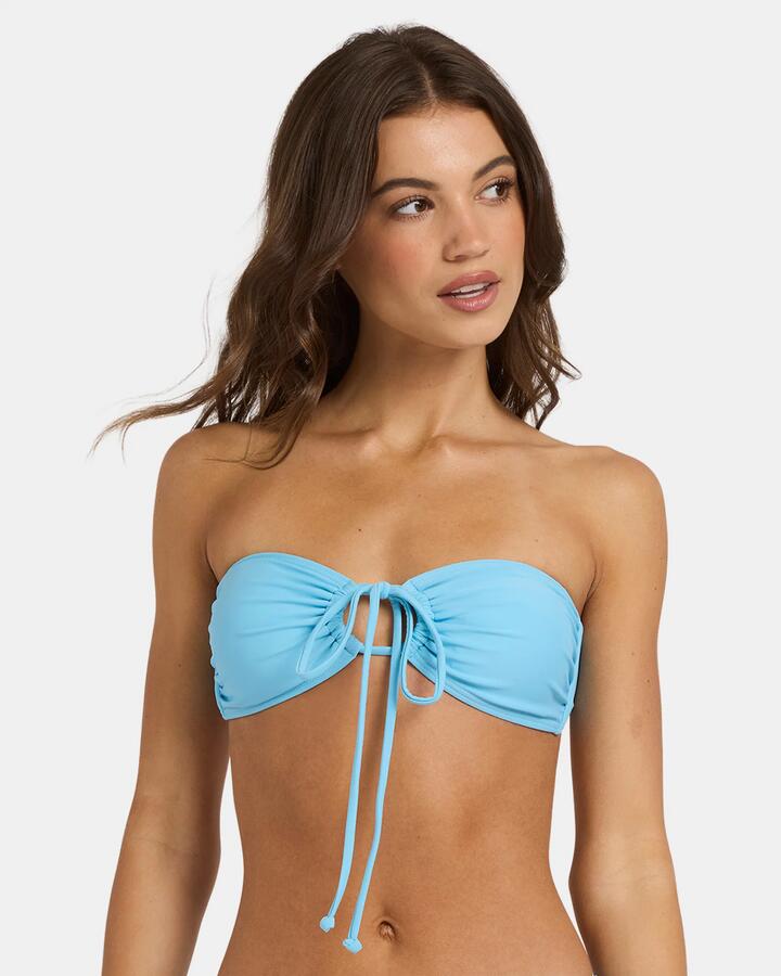 Image of a model wearing Tops. Productname: Nunui Womens Sasha Bandeau Bikini Top Sky Blue - in Sky Blue colour by brand - Nunui