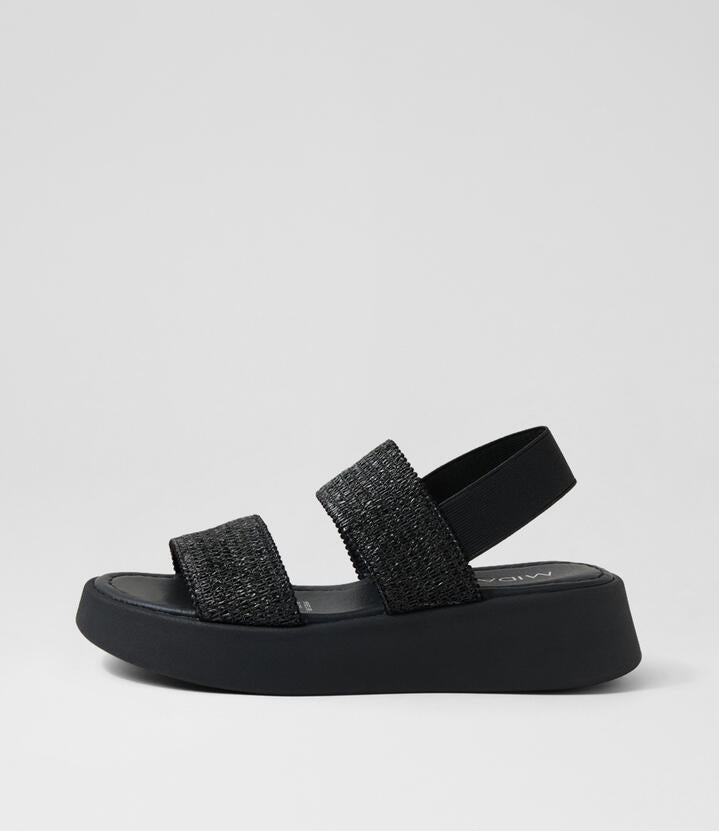 Image of Sandals. Productname: Aramis Black Fabric Sandals in Black colour by brand - MIDAS