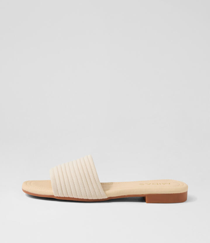 Image of Slippers. Productname: Gambol Vanilla Fabric Slides in VANILLA colour by brand - MIDAS
