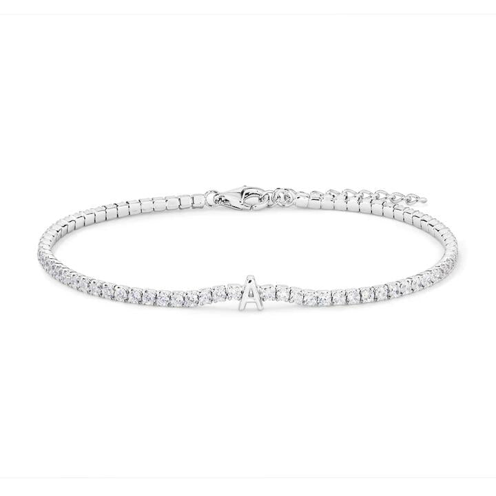 Image of Bracelets. Productname: 20cm Initial A Cubic Zirconia Tennis Bracelet in Sterling Silver in Silver colour by brand - Bevilles