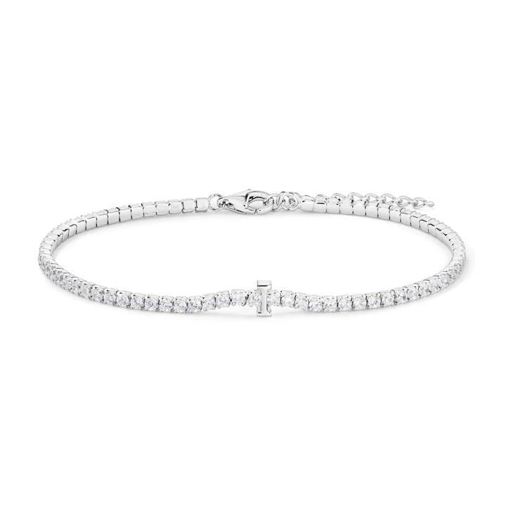Image of Bracelets. Productname: 20cm Initial I Cubic Zirconia Tennis Bracelet in Sterling Silver in Silver colour by brand - Bevilles