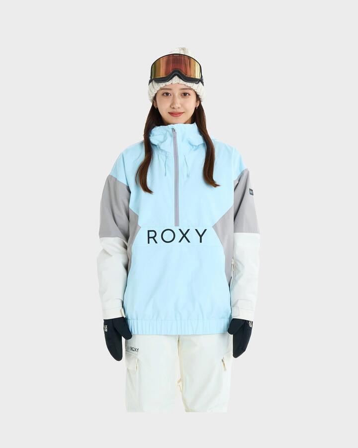 Image of a model wearing Outerwear. Productname: Roxy - Womens Alpha Anorak Snow Jacket - Ice Blue - in Ice Blue colour by brand - Roxy