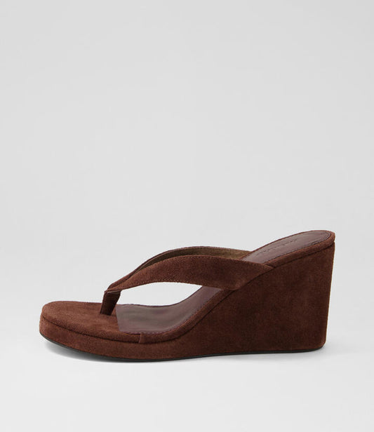 Image of Sandals. Productname: Kyrie Dark Brown Suede Sandals in DK BROWN colour by brand - MOLLINI