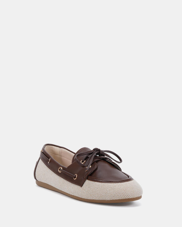 Image of Flats. Product name - Carmelito Linen Vegan Flats in Neutral colour by brand - Novo