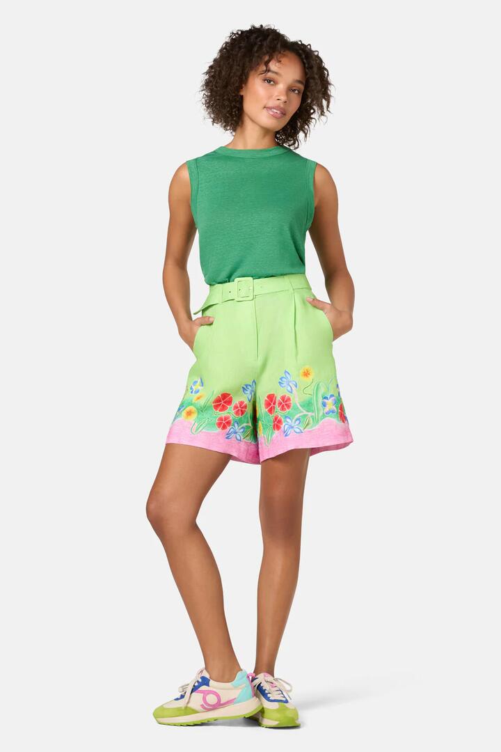 Image of a model wearing Shorts. Product name - Botanica Linen Print Shorts in Print colour by brand - Gorman