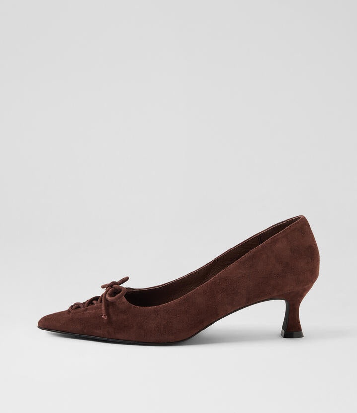 Image of Heels. Productname: Grapp Choc Suede Pump Heels in CHOC colour by brand - MOLLINI