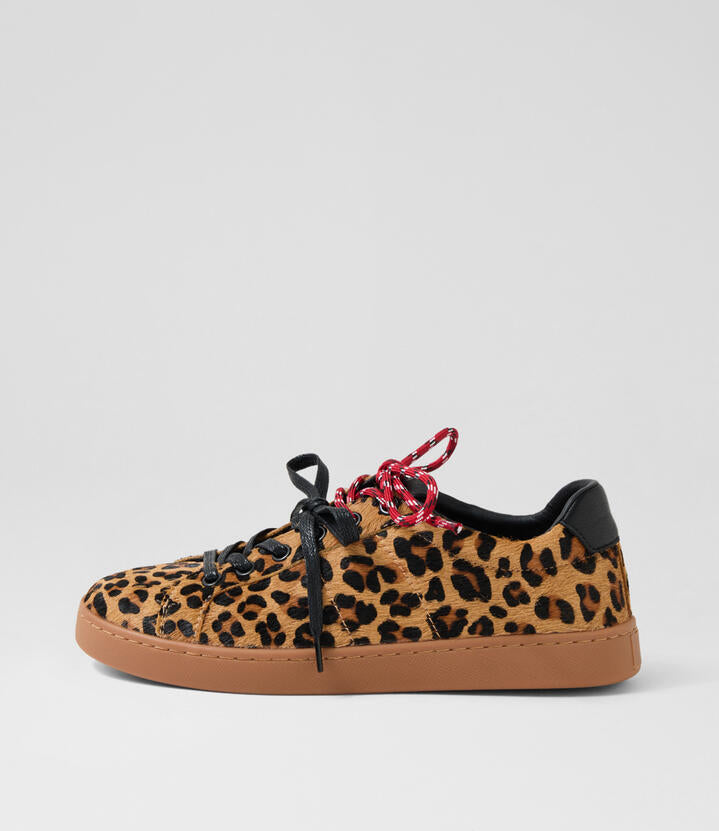 Image of Sneakers. Productname: Noble Tan Leopard Black Leather Sneakers in TAN LEOPARD-BLACK colour by brand - MIDAS