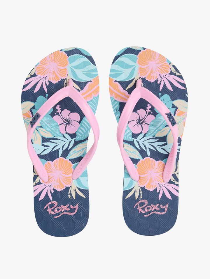 Image of Sandals. Product name - Roxy Girls 8-16 Viva Stamp Ii Thongs Vintage Indigo in Vintage Indigo colour by brand - Roxy