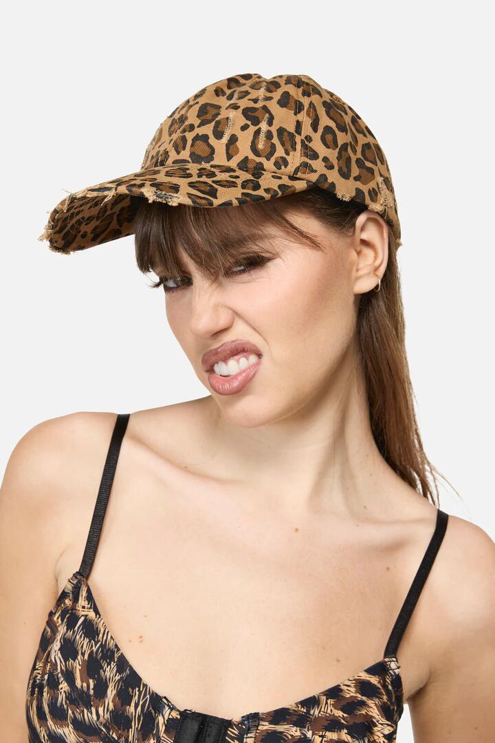 Image of Hats. Productname: Distressed Leopard Cap in Leopard colour by brand - Dangerfield