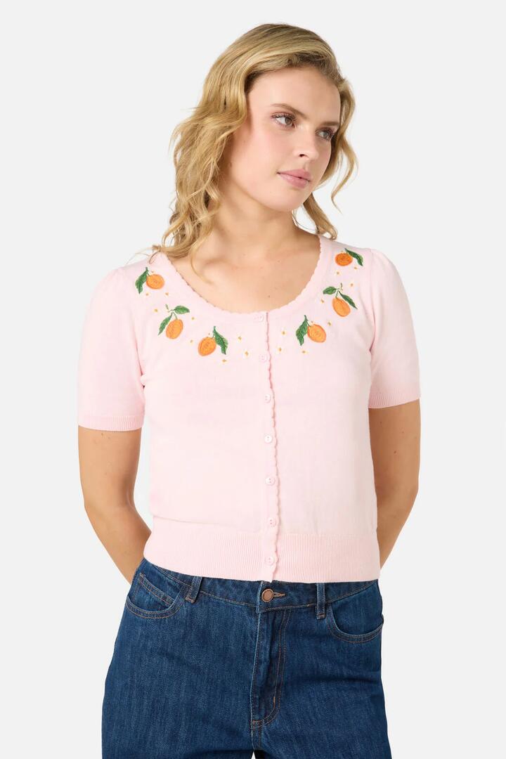 Image of Cardigans. Product name - APRICOTS EMBROIDERED CARDIGAN in Blush colour by brand - Princess Highway