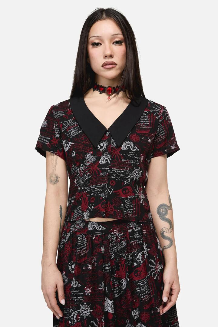 Image of Blouses. Product name - Pirate Punk Print Blouse in Black colour by brand - Dangerfield