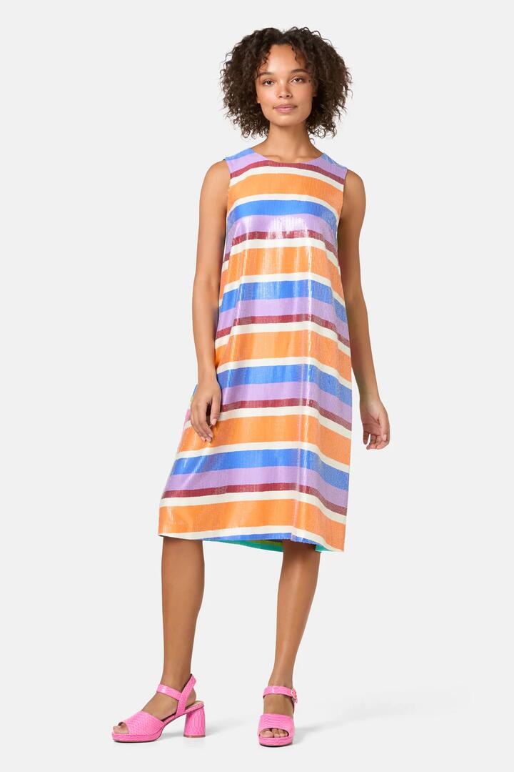 Image of Dresses. Product name - Holiday Stripe Sequin Dress in Print colour by brand - Gorman
