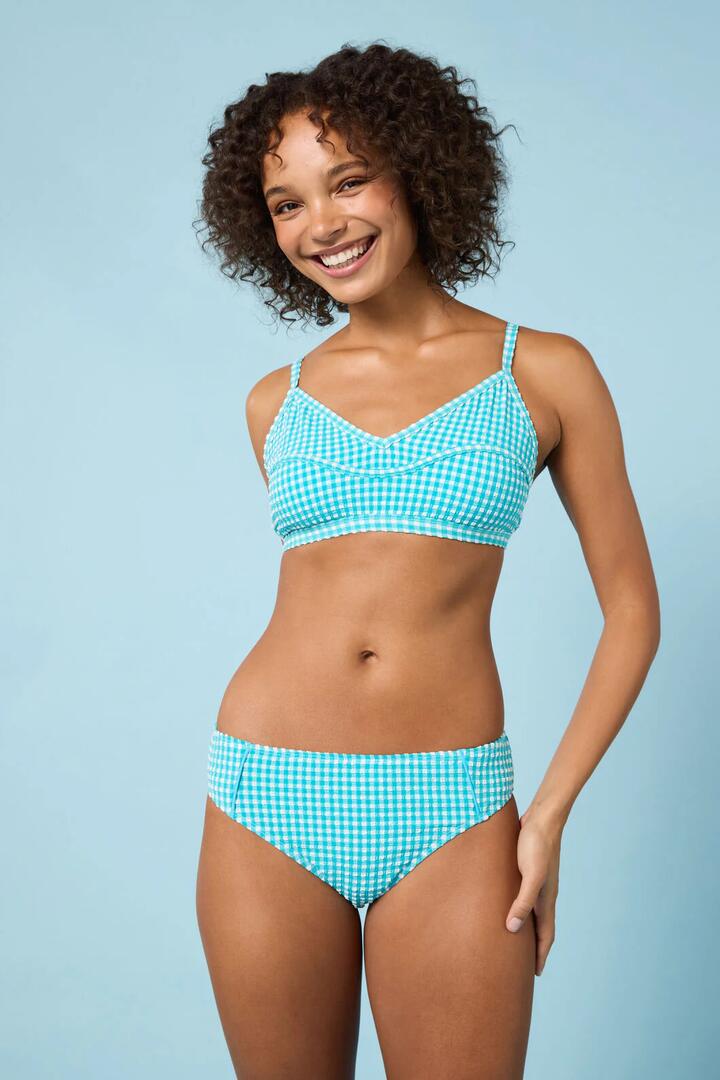 Image of Swimwear. Product name - Tidal Tartan Gingham Bikini Top in Aqua colour by brand - Gorman