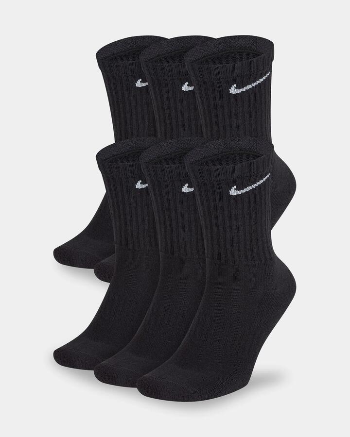 Image of Socks. Product name - Nike Mens Everyday Cushioned 6 Pack Crew Socks Black/White in Black/White colour by brand - Nike
