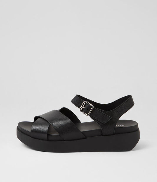 Image of Sandals. Productname: Sigma Black Leather Sandals in BLACK-BLACK colour by brand - MIDAS