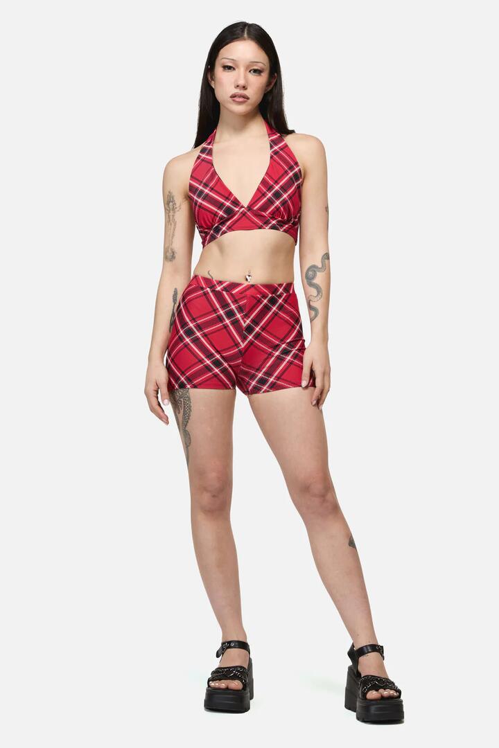 Image of Swimwear. Product name - Piracy Tartan Goth Bikini Bottom in Red colour by brand - Dangerfield
