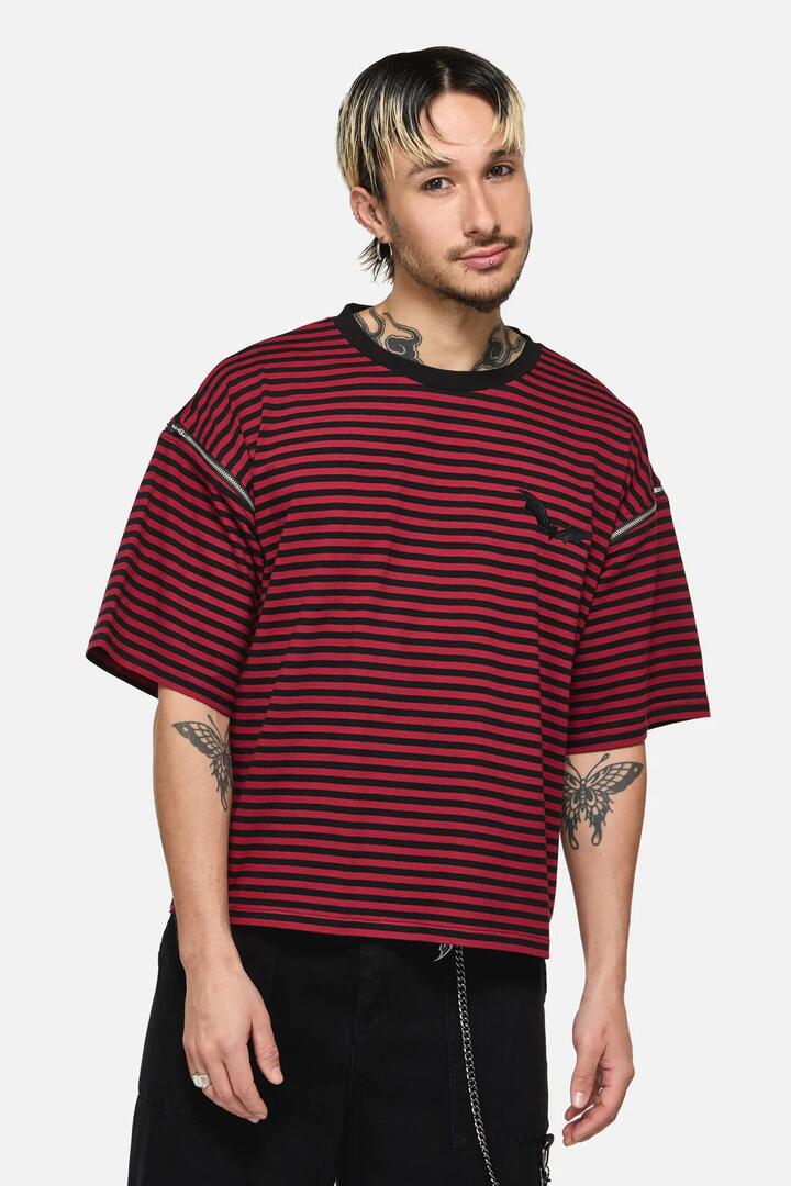 Image of T-Shirts. Productname: Batz Zip Sleeve Goth Tee in Black/Red colour by brand - Black Friday