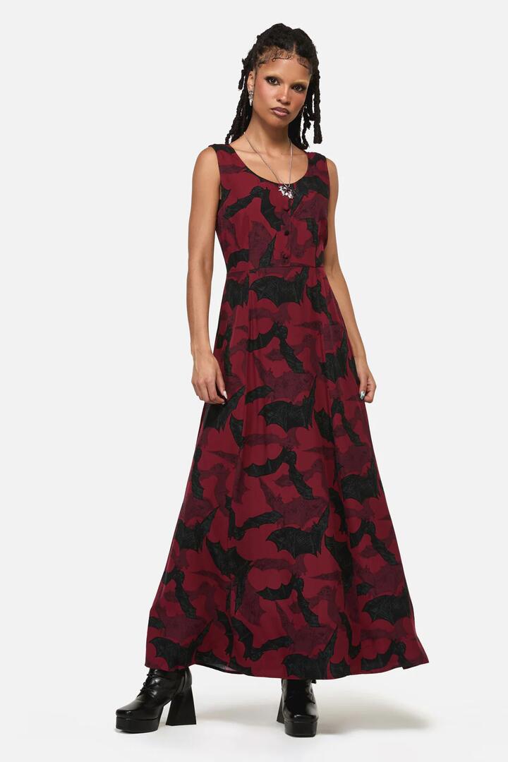 Image of Dresses. Product name - Batz Sleeveless Goth Midi Dress in Red colour by brand - Black Friday