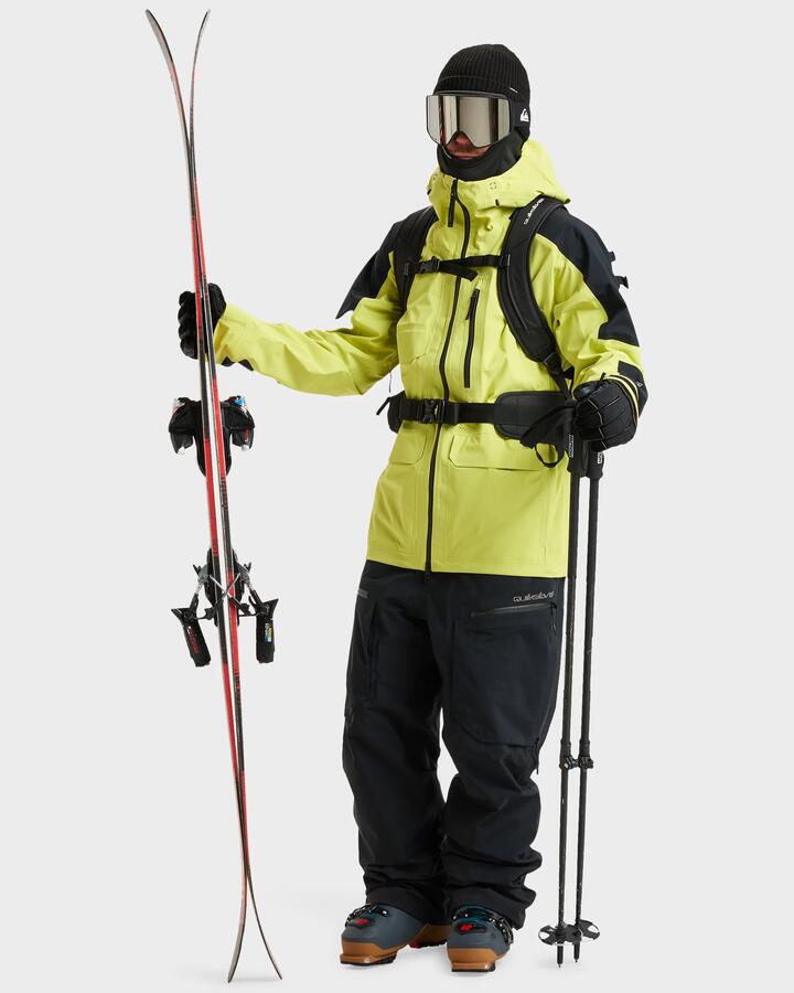 Image of a model wearing Outerwear. Productname: Quiksilver Mens Highline Pro 3L Gore Tex Snow Jacket Yellow Plum - in Yellow Plum colour by brand - Quiksilver