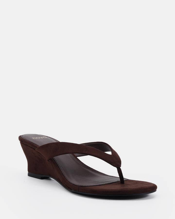Image of Boots. Product name - Zepher Espresso Suede Vegan Wedges in Espresso Suede colour by brand - Novo