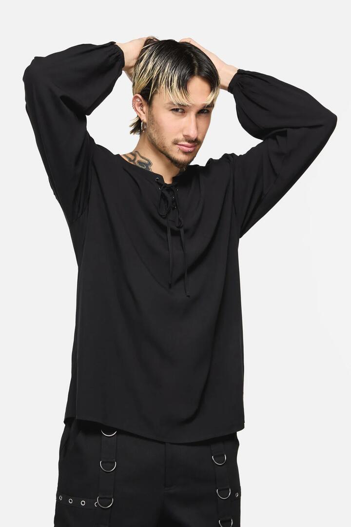 Image of Shirts. Productname: Buccaneer Punk Frill Shirt in Black colour by brand - Dangerfield