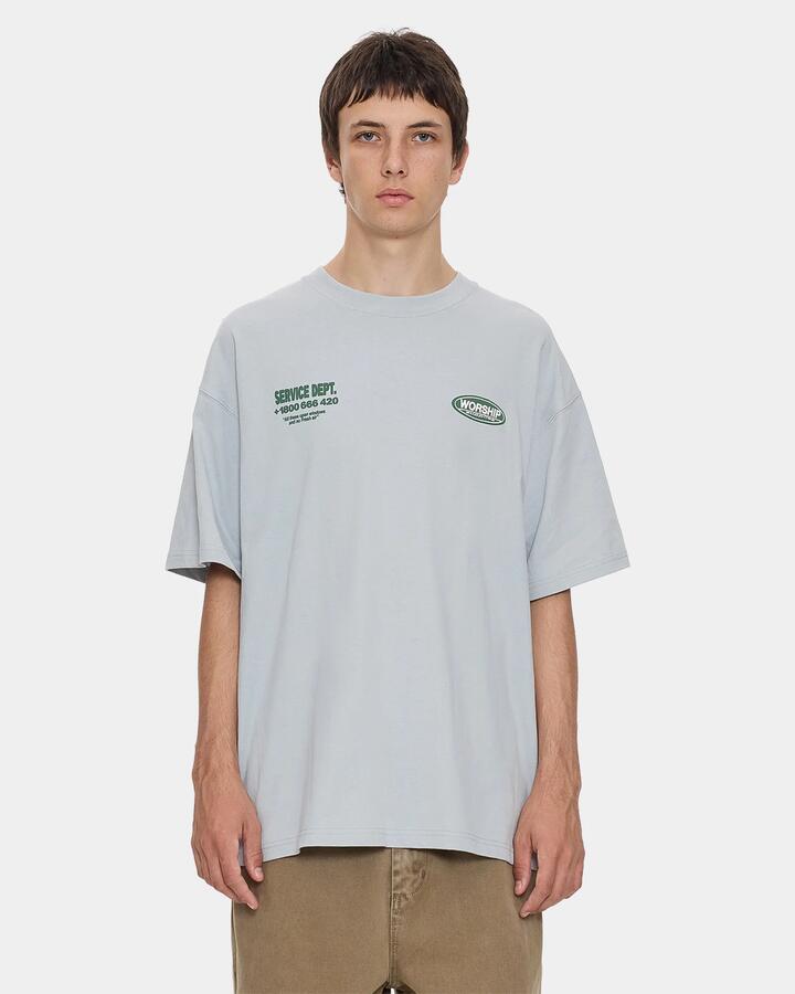 Image of T-Shirts. Product name - Worship Mens Department Oversized Cropped T-Shirt Lunar Grey in Lunar Grey colour by brand - Worship