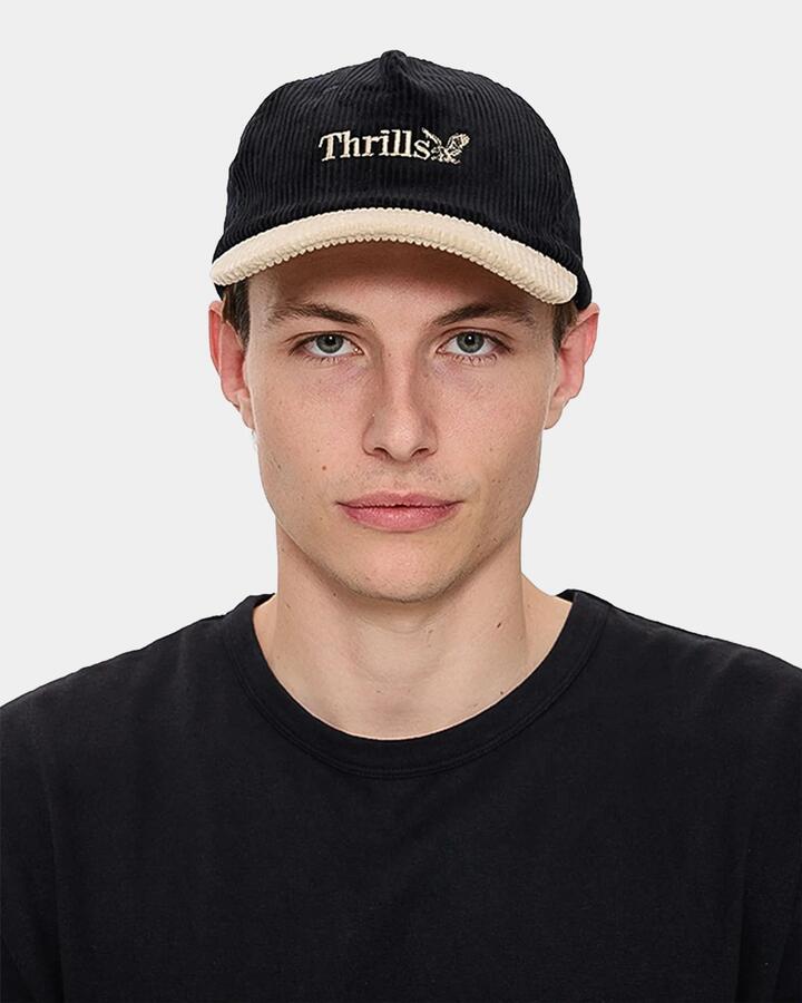Image of a model wearing Uniforms & Workwear. Productname: thrills - Mens Thrills Workwear 5 Panel Cap - Black - in Black colour by brand - thrills