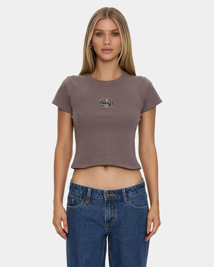 Image of T-Shirts. Product name - Thrills Womens Beauty Around Us Mini T-Shirt Shroom in Shroom colour by brand - Thrills
