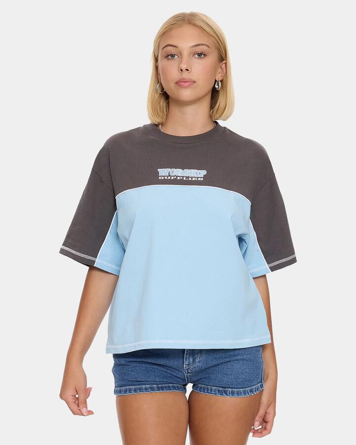 Image of T-Shirts. Product name - Worship Womens Belter Panelled Box Fit T-Shirt Blue in Blue colour by brand - Worship