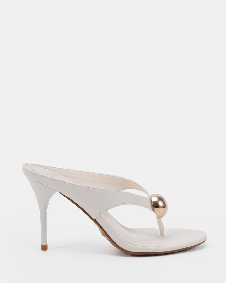 Image of Heels. Product name - Zabella White Vegan Heels in Multi colour by brand - Novo