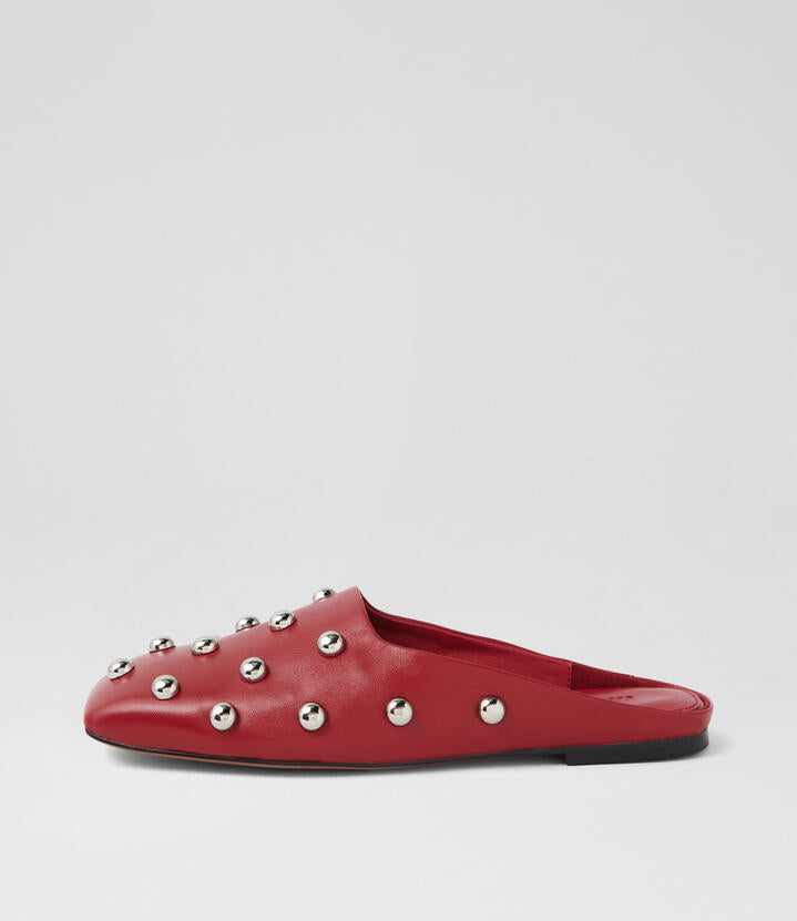 Image of Sandals. Productname: Balora Deep Red Leather Mules in Deep Red colour by brand - MOLLINI