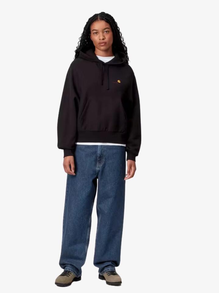 Image of a model wearing Pants. Productname: Carhartt Wip Womenâs Brandon Pant in Blue Stone Washed colour by brand - Carhartt Wip