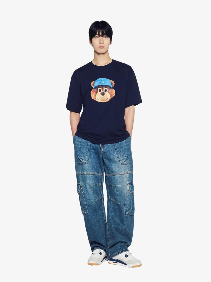 Image of a model wearing Tops. Productname: ADLV 3D AC Bear Face T-Shirt in Dark Navy colour by brand - ADLV
