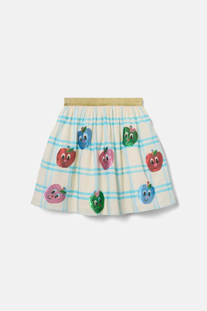 Image of a model wearing Skirts. Product name - Apple Sequins Kids Party Skirt in Multi colour by brand - Gorman