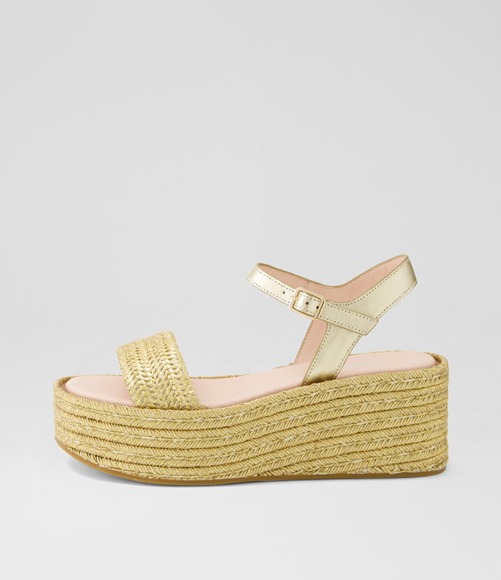 Image of Sandals. Productname: Camelian Pale Gold Fabric Sandals in Pale Gold colour by brand - MIDAS